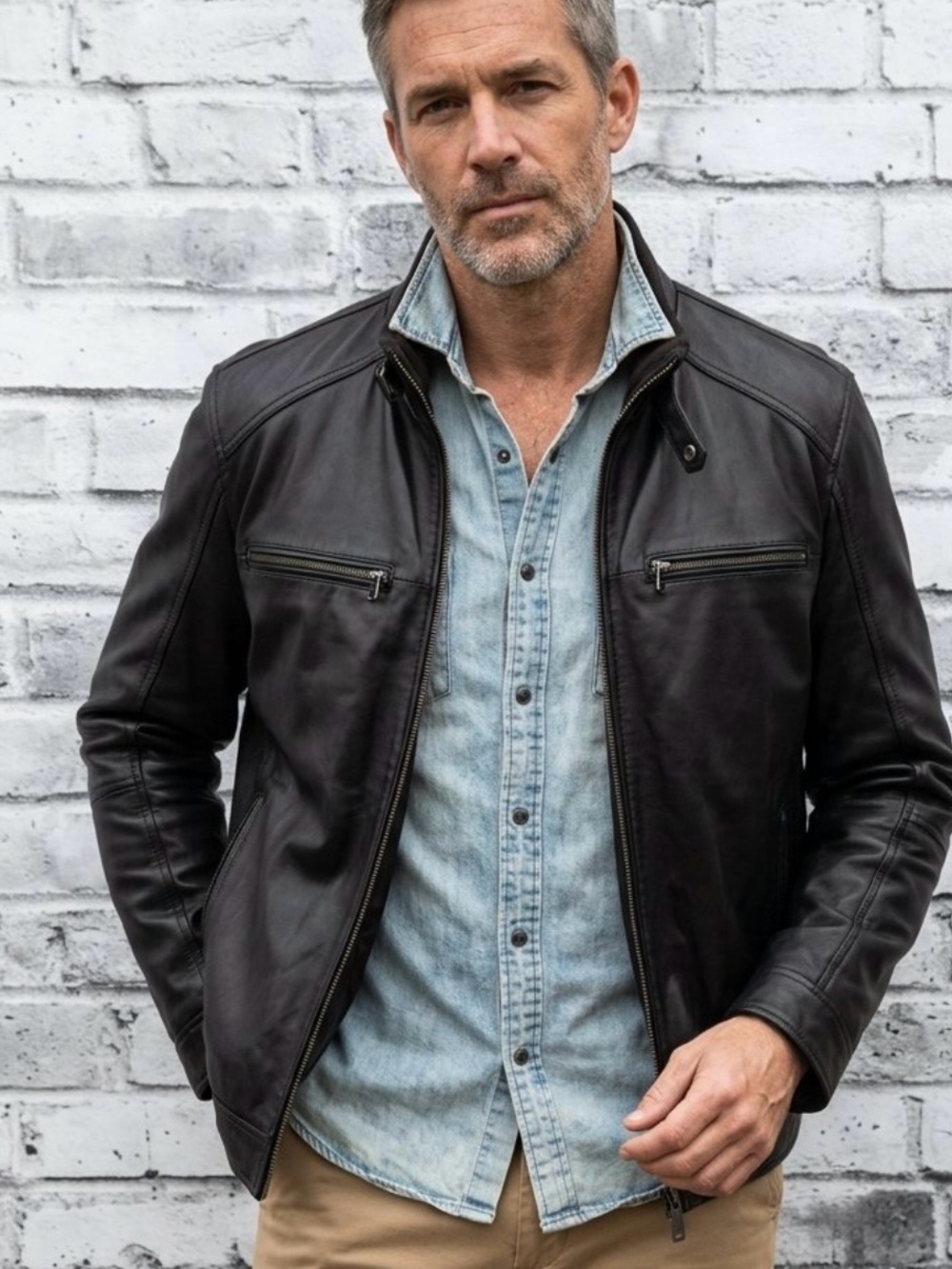 Alfred Sung Men’s 100% Genuine Leather Jacket.  -Mint